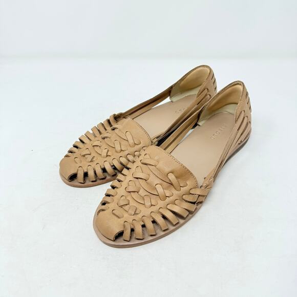 Nisolo Women’s Huarache Flats Size 9 Leather Sandals Handwoven Tan Neutral - Picture 1 of 12